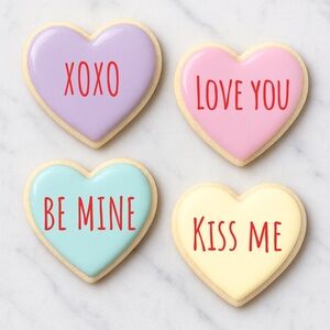 Conversation Heart Sugar Cookie Clay Coasters Handmade – Set of 4